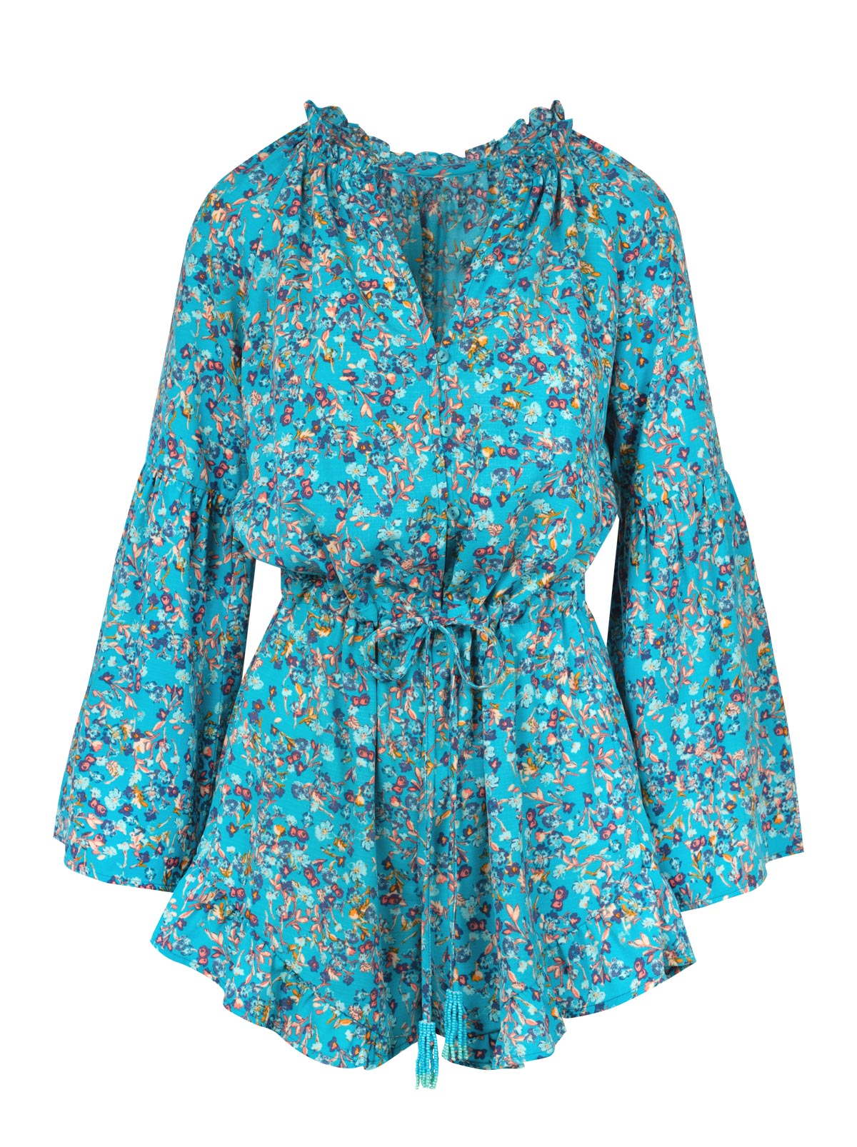 Jessica Simpson Women Aurelia Romper in Tile Blue Acrylic Ditsy