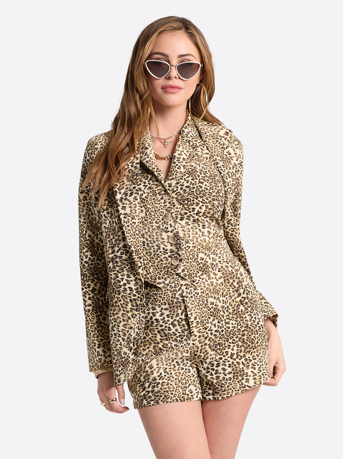 Jessica Simpson Women Kailani Blazer in Vanilla Ice Petite Leopard