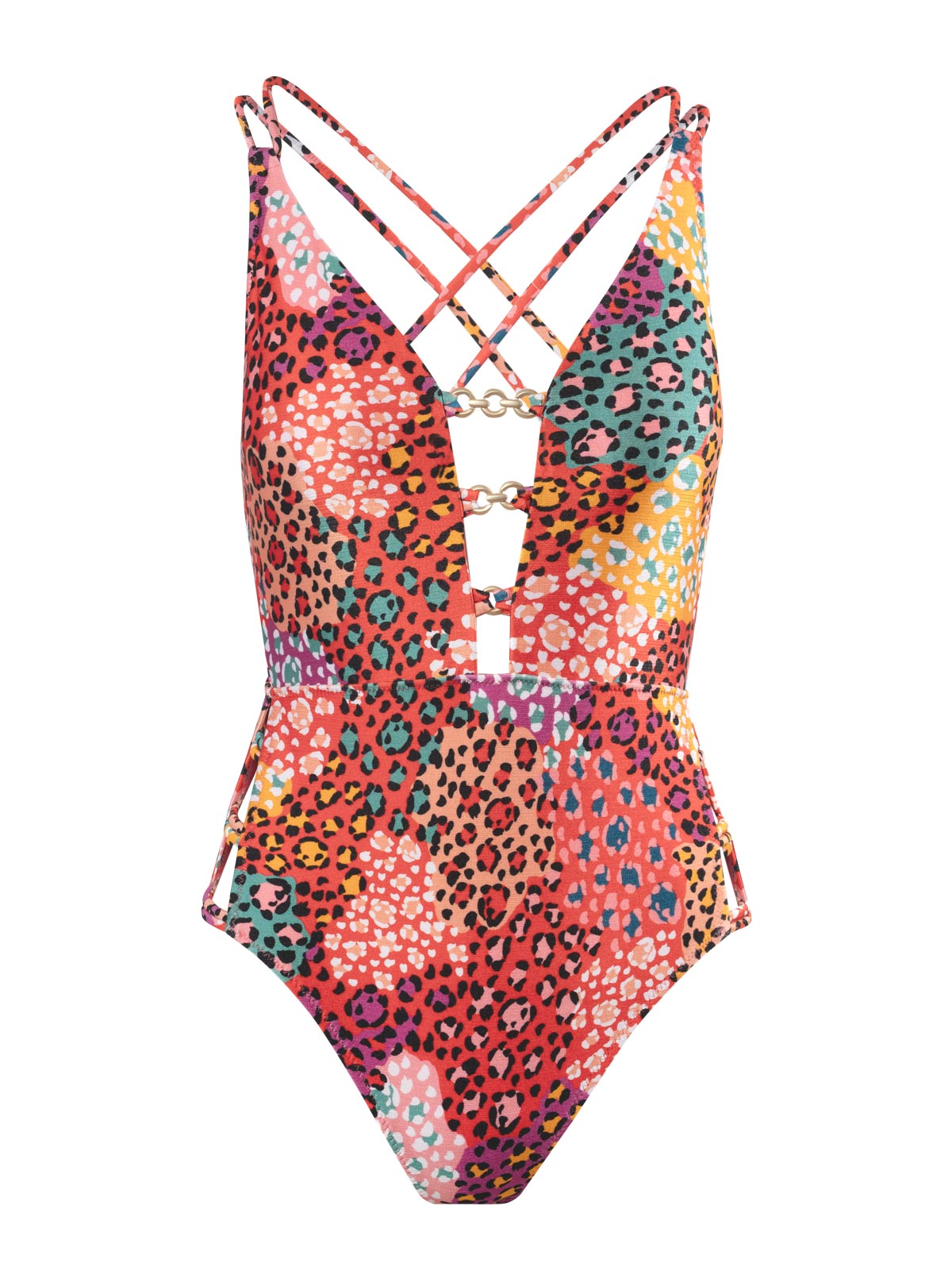 Jessica Simpson Women Double Strap Plunge One Piece in Belle of the Ball