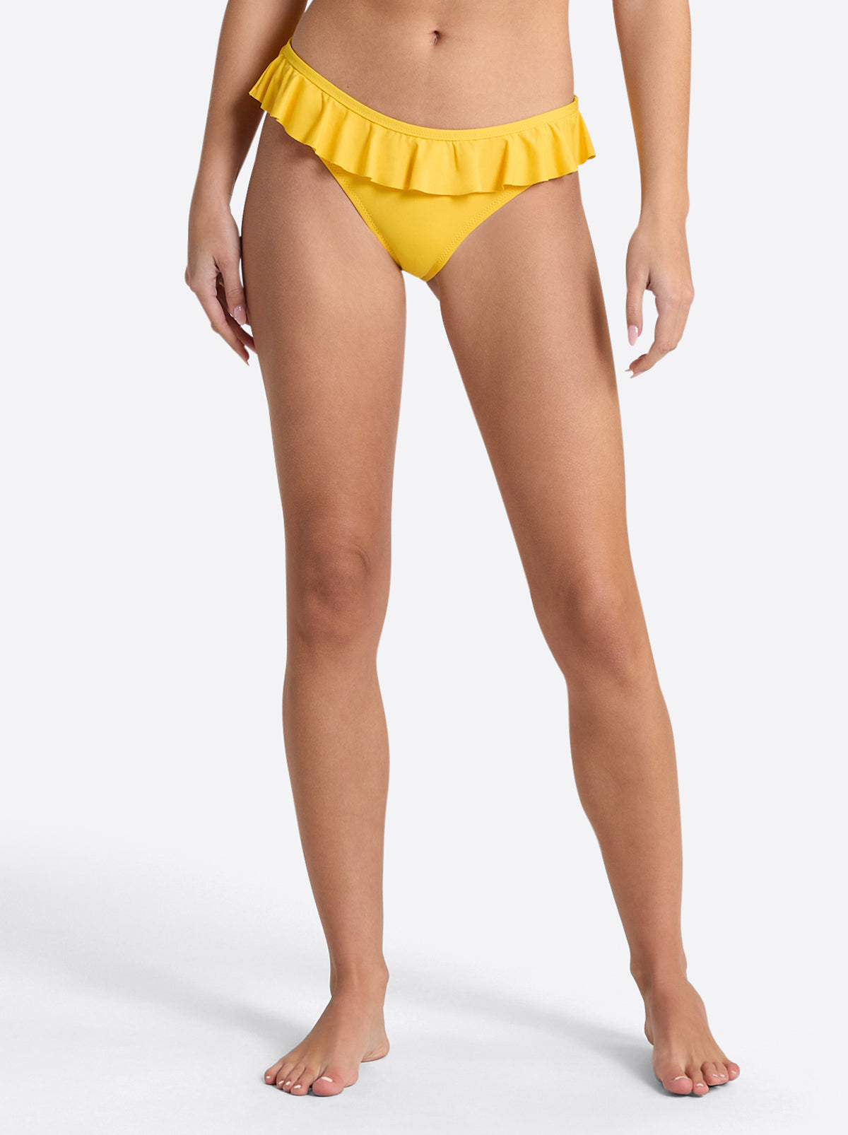 Jessica Simpson Women Solids Ruffle Bikini Bottom in Tangerine