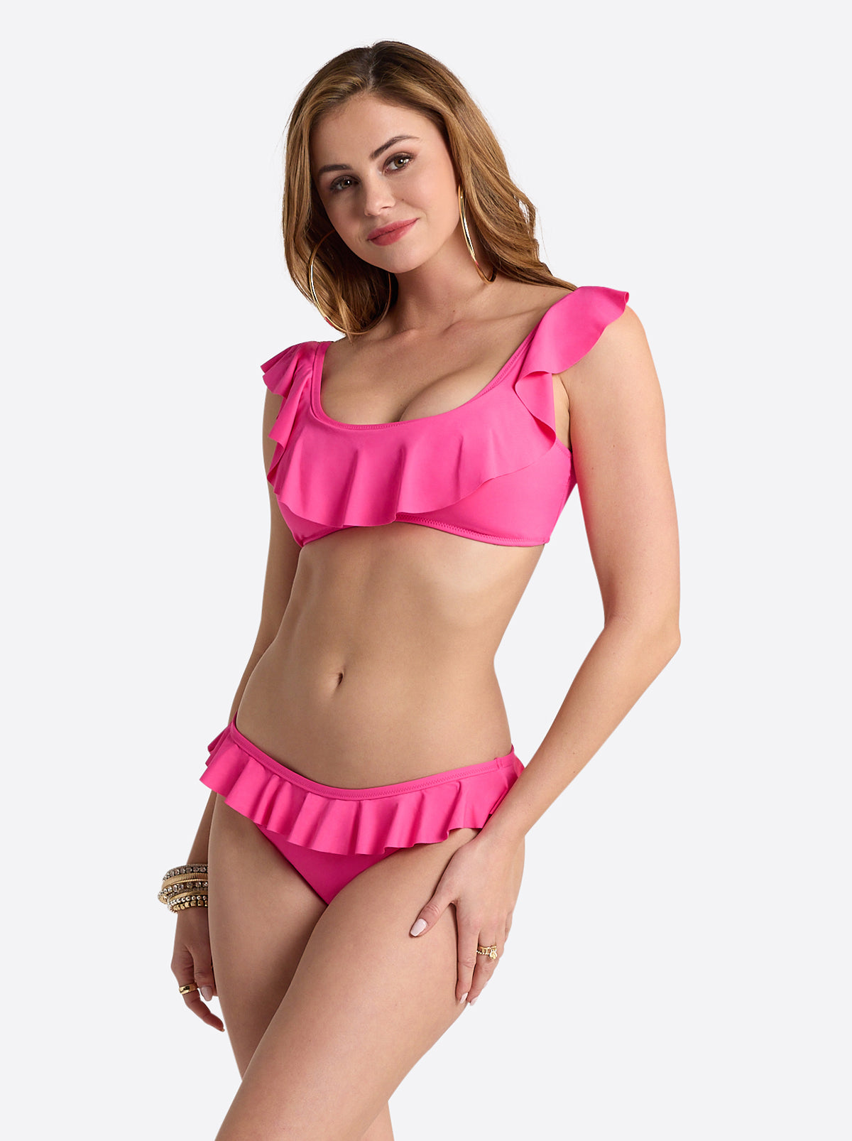 Jessica Simpson Women Solids Ruffle Bralette in Hot Pink