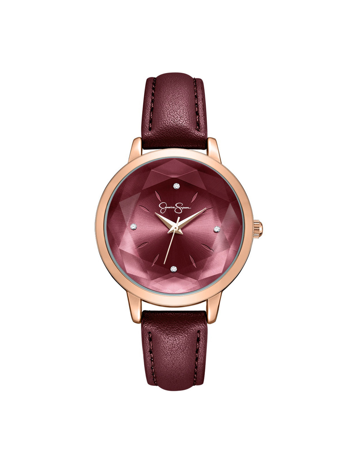 Jessica Simpson Accessories Faceted Glass Watch in Burgundy