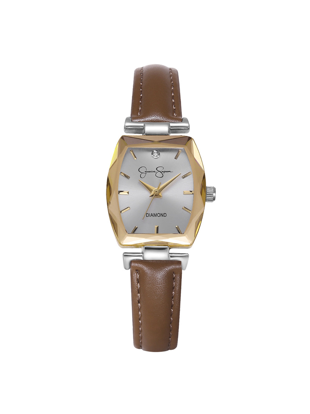 Jessica Simpson Accessories Diamond Dial Strap Watch in Brown