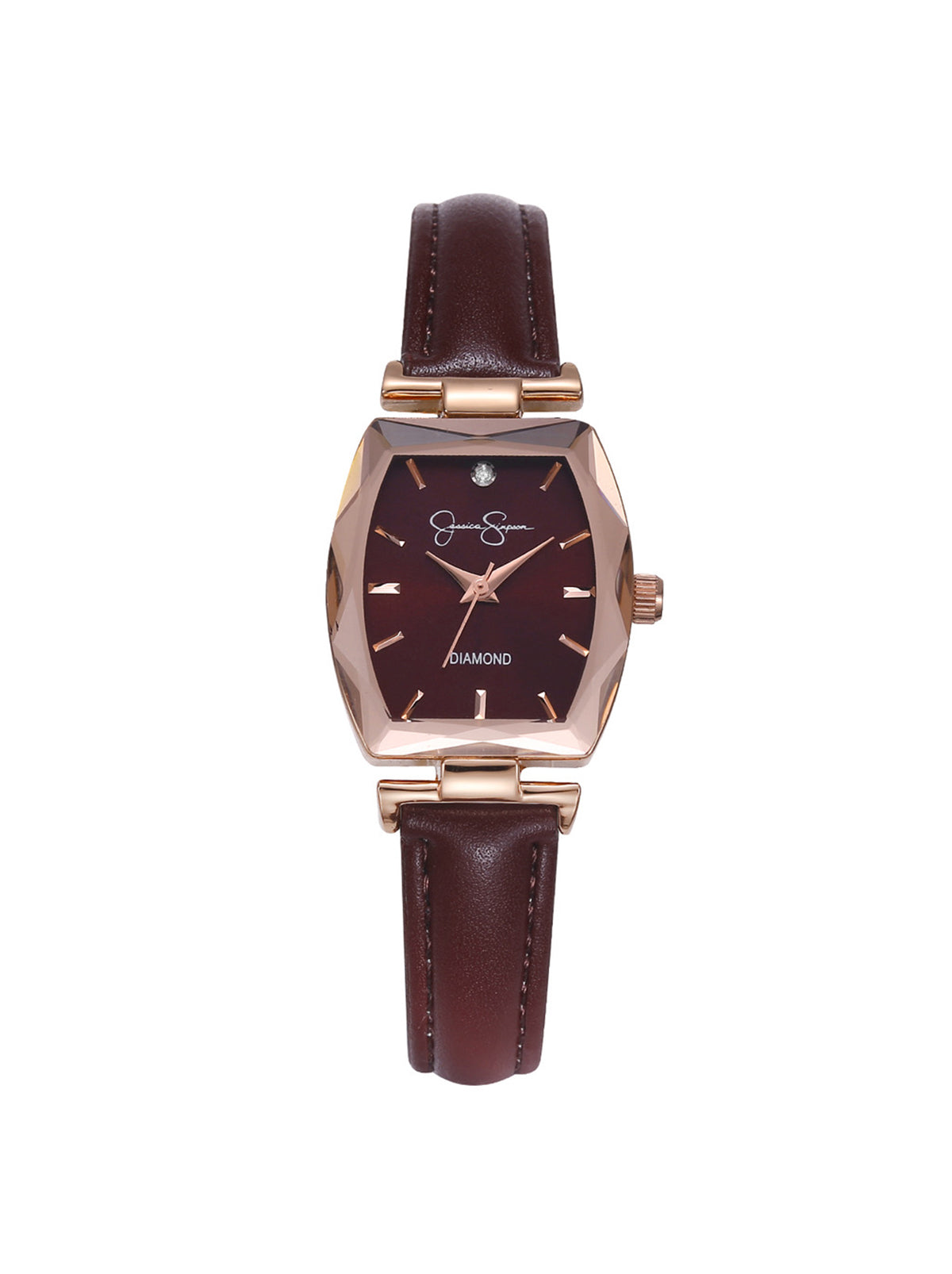 Jessica Simpson Accessories Diamond Dial Strap Watch in Burgundy