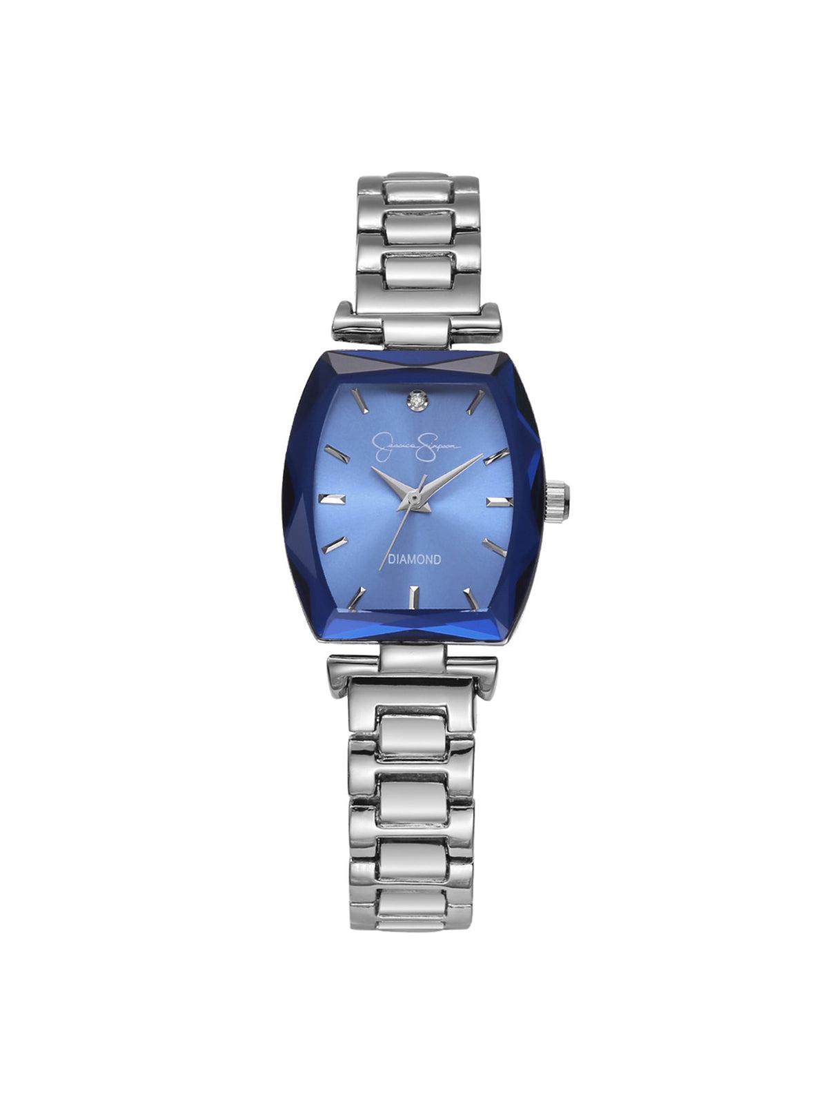 Jessica Simpson Accessories Faceted Bezel Bracelet Watch in Silver & Blue